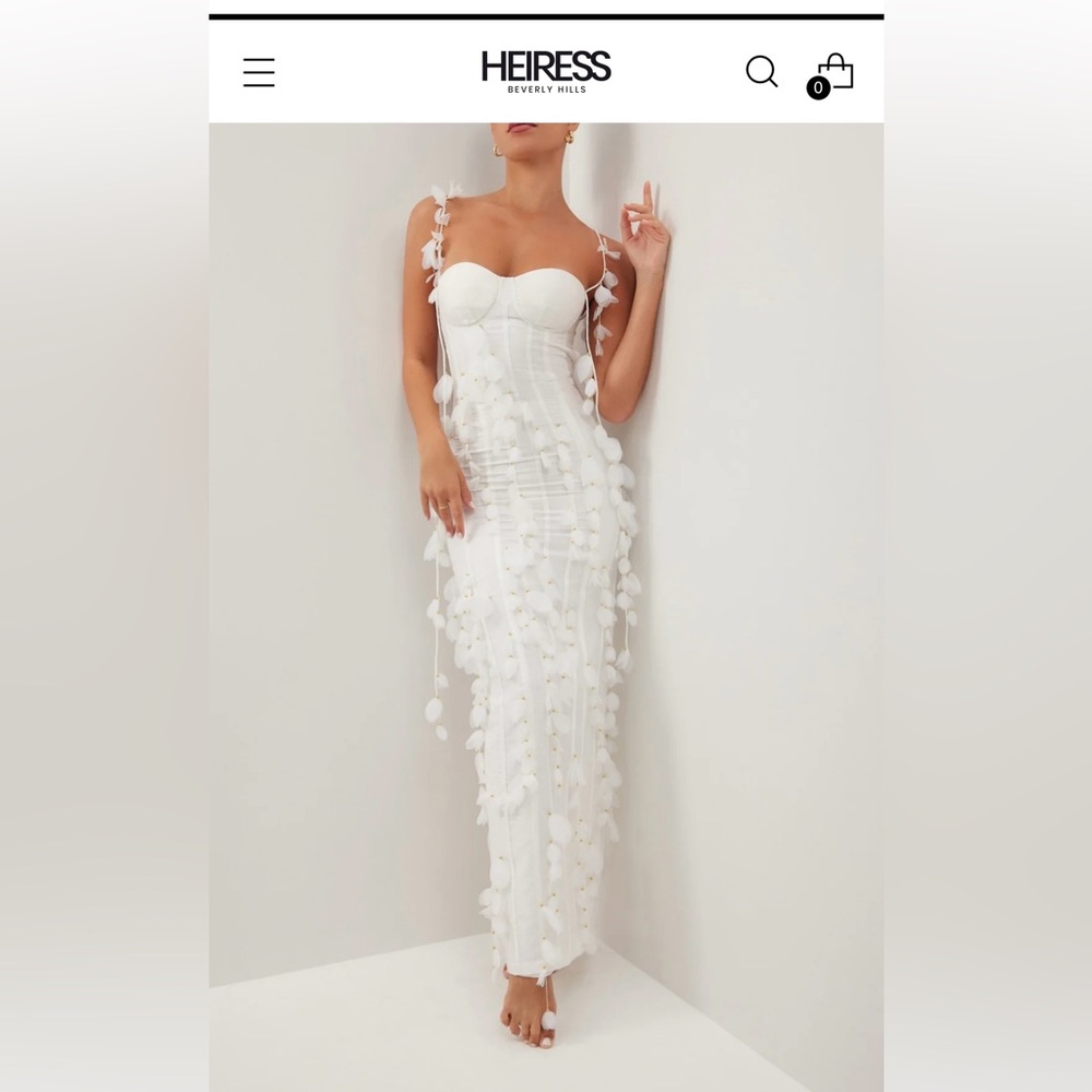 Heiress White Maxi Dress with 3D Detailing
